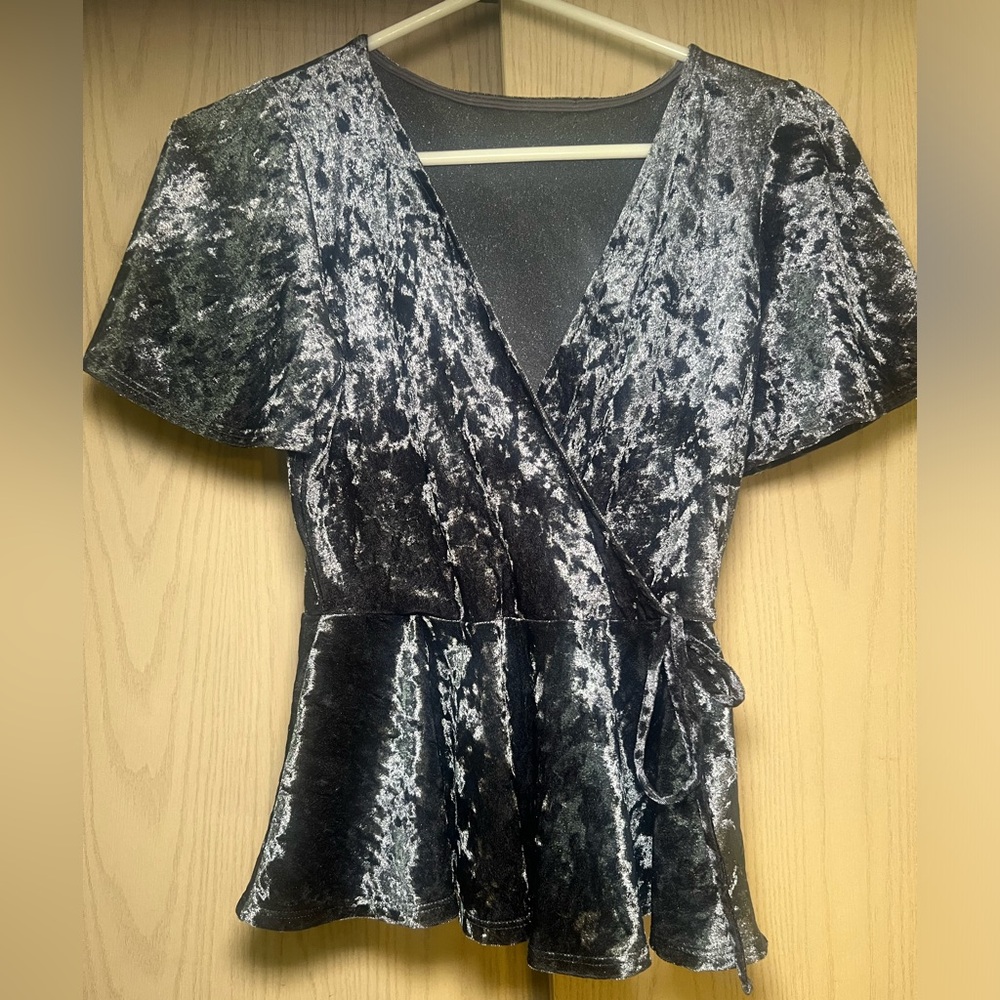 Size small blue velvety wrap top